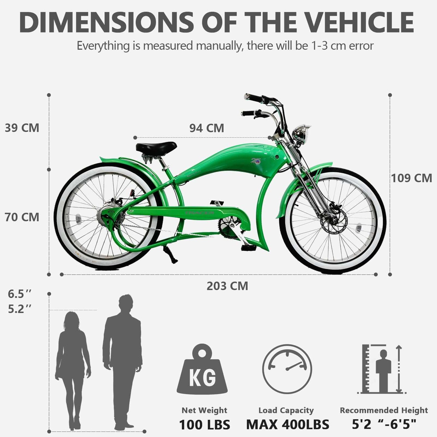 Tracer Stretch Chopper Electric Bike – 26" Fat Tire, 500W Motor, 30-50 Mile Range