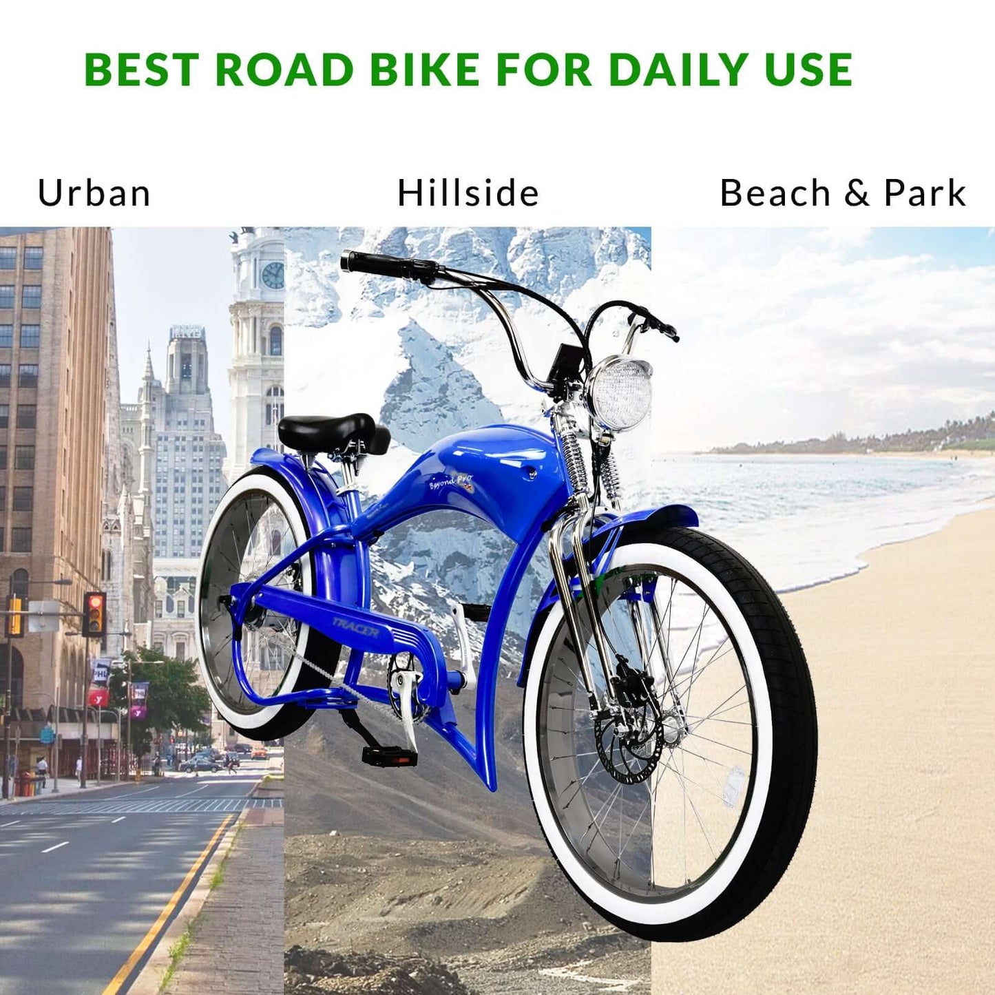 Tracer Stretch Chopper Electric Bike – 26" Fat Tire, 500W Motor, 30-50 Mile Range