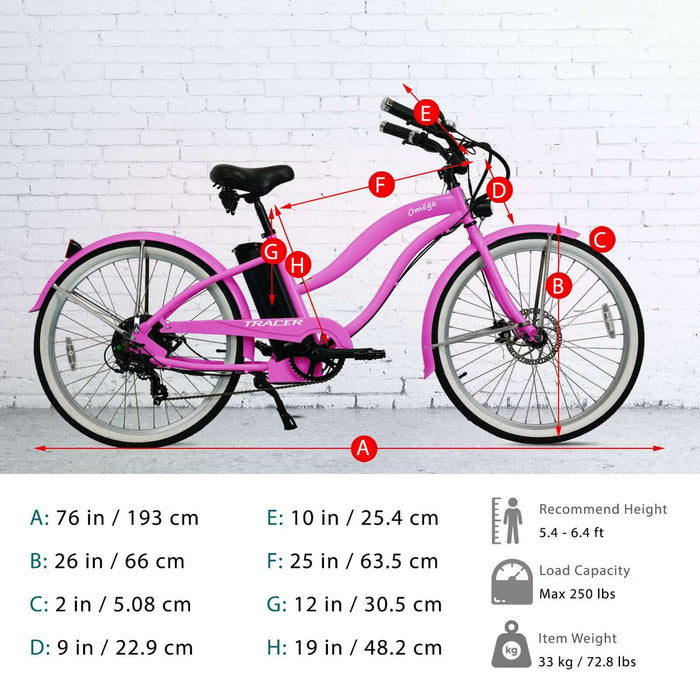 Tracer OMEGA 26" 7 Speed Electric Beach Cruiser Bike for WOMEN 500W