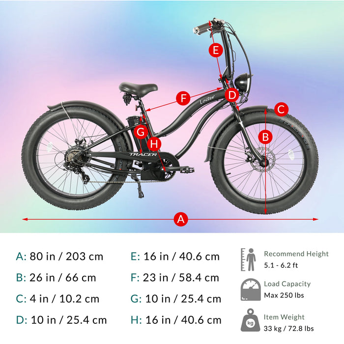 Tracer Loiter Electric Cruiser Bike – 800W Motor, 26" Fat Tires, 25mph Max Speed