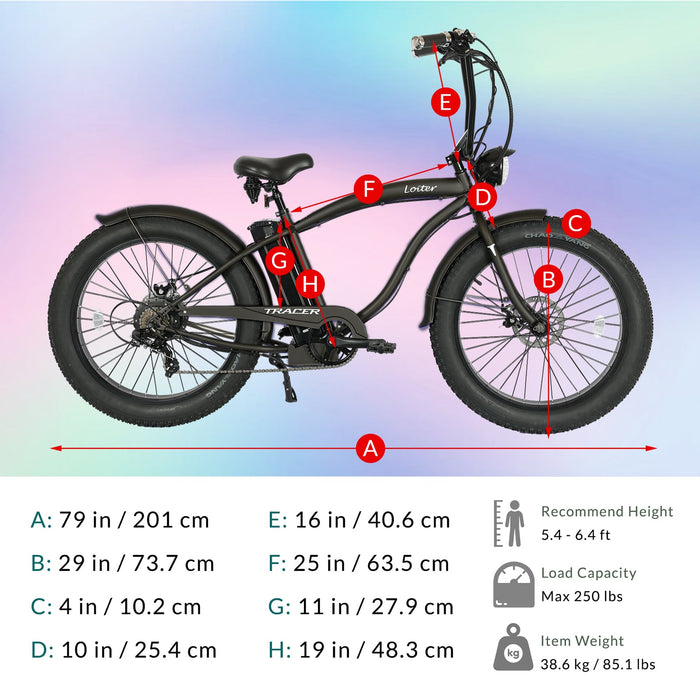 Tracer Loiter Electric Cruiser Bike – 800W Motor, 26" Fat Tires, 25mph Max Speed