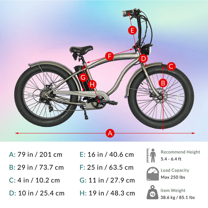 Tracer Loiter Electric Cruiser Bike – 800W Motor, 26" Fat Tires, 25mph Max Speed