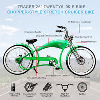 Tracer Stretch Chopper Electric Bike – 26" Fat Tire, 500W Motor, 30-50 Mile Range