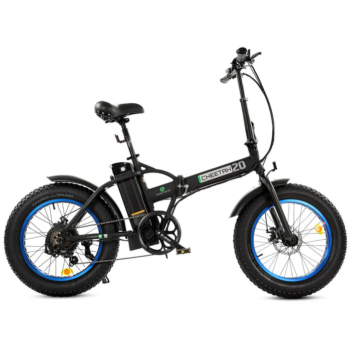 Ecotric 20" Fat Tire Portable and Folding Electric Bike - Matte Black and Blue | UL Certified