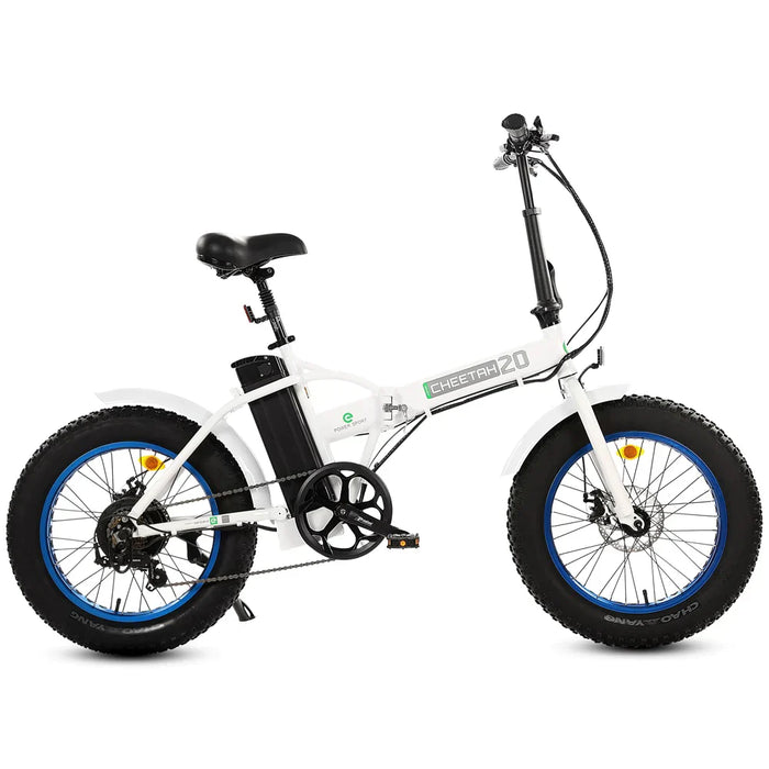 Ecotric 20" Fat Tire Portable and Folding Electric Bike - White and Blue | UL Certified