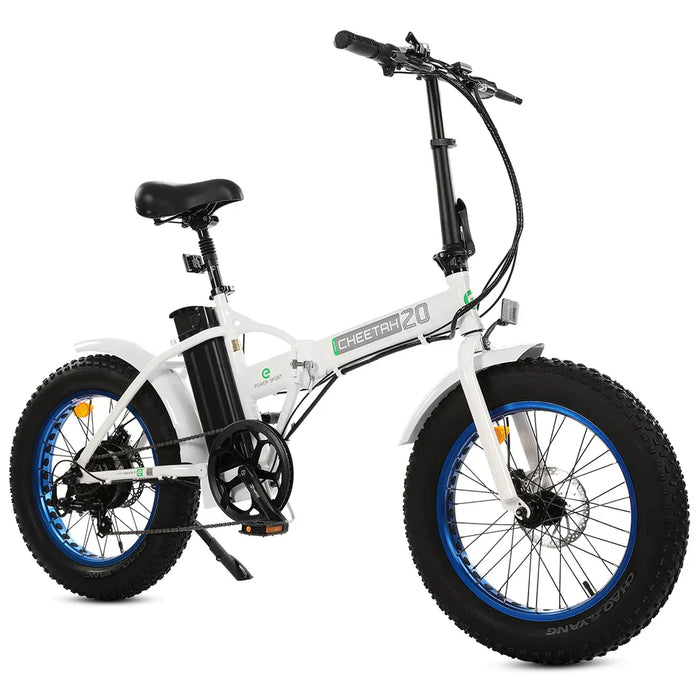 Ecotric 20" Fat Tire Portable and Folding Electric Bike - White and Blue | UL Certified