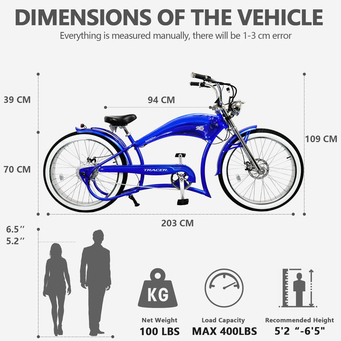 Tracer Twenty5 GT 500W 26" Chopper Cruiser E-Bikes