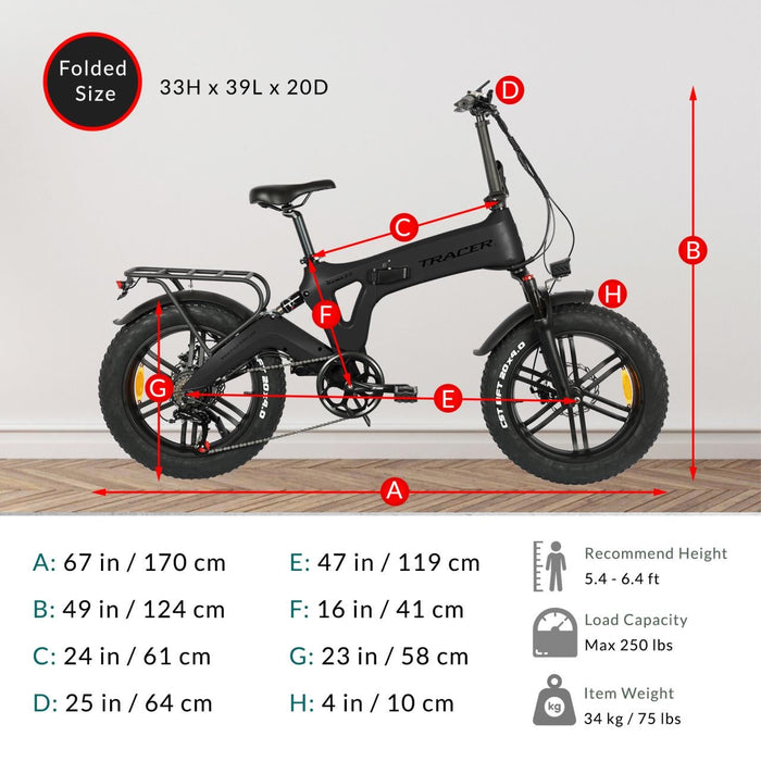 Tracer Kama 2.0 Electric Folding Fat Bike – 750W Motor, 20" Fat Tires, 25mph Max Speed