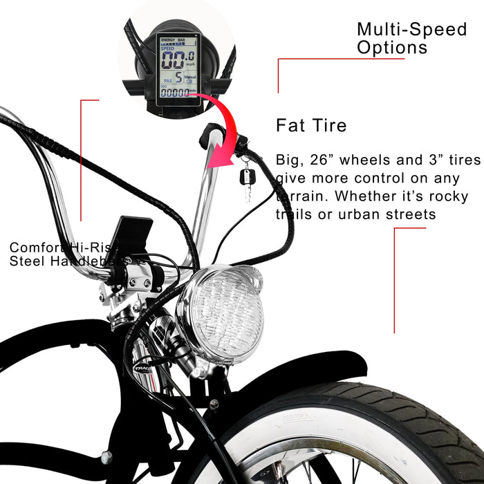 Tracer Beyond Pro 800W 26'' Classic Stretch Chopper EBike