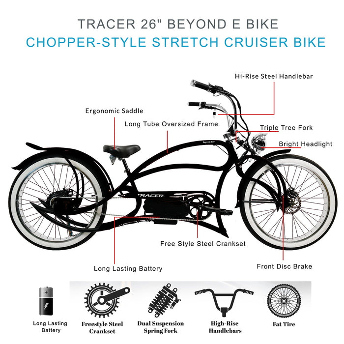 Tracer Beyond Pro 800W 26'' Classic Stretch Chopper EBike