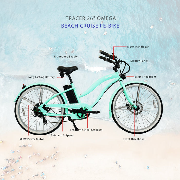 Tracer Omega Electric Cruiser Bike – 500W Motor, 30-Mile Range (Women)