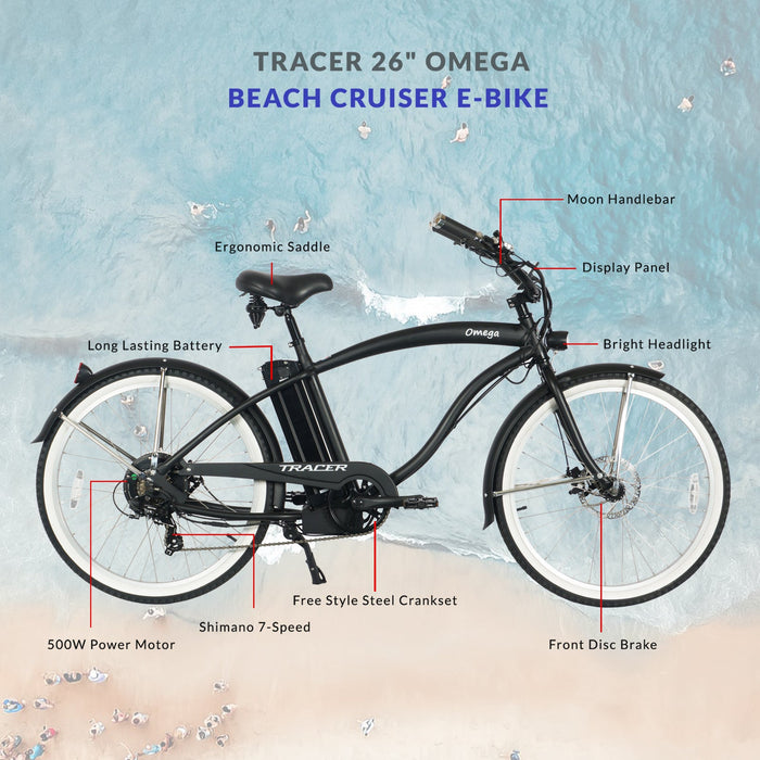 Tracer Omega Electric Cruiser Bike – 500W Motor, 30-Mile Range (Men)