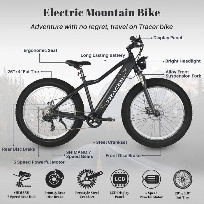 Tracer Tacoma 26"800W Electric Fat Tire Bike w/ Dual Suspensions.