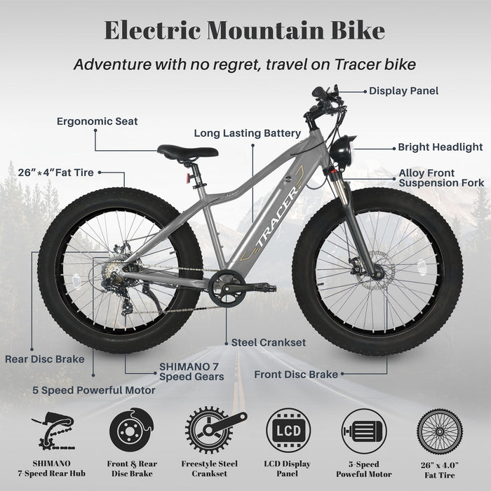 Tracer Tacoma 26"800W Electric Fat Tire Bike w/ Dual Suspensions.