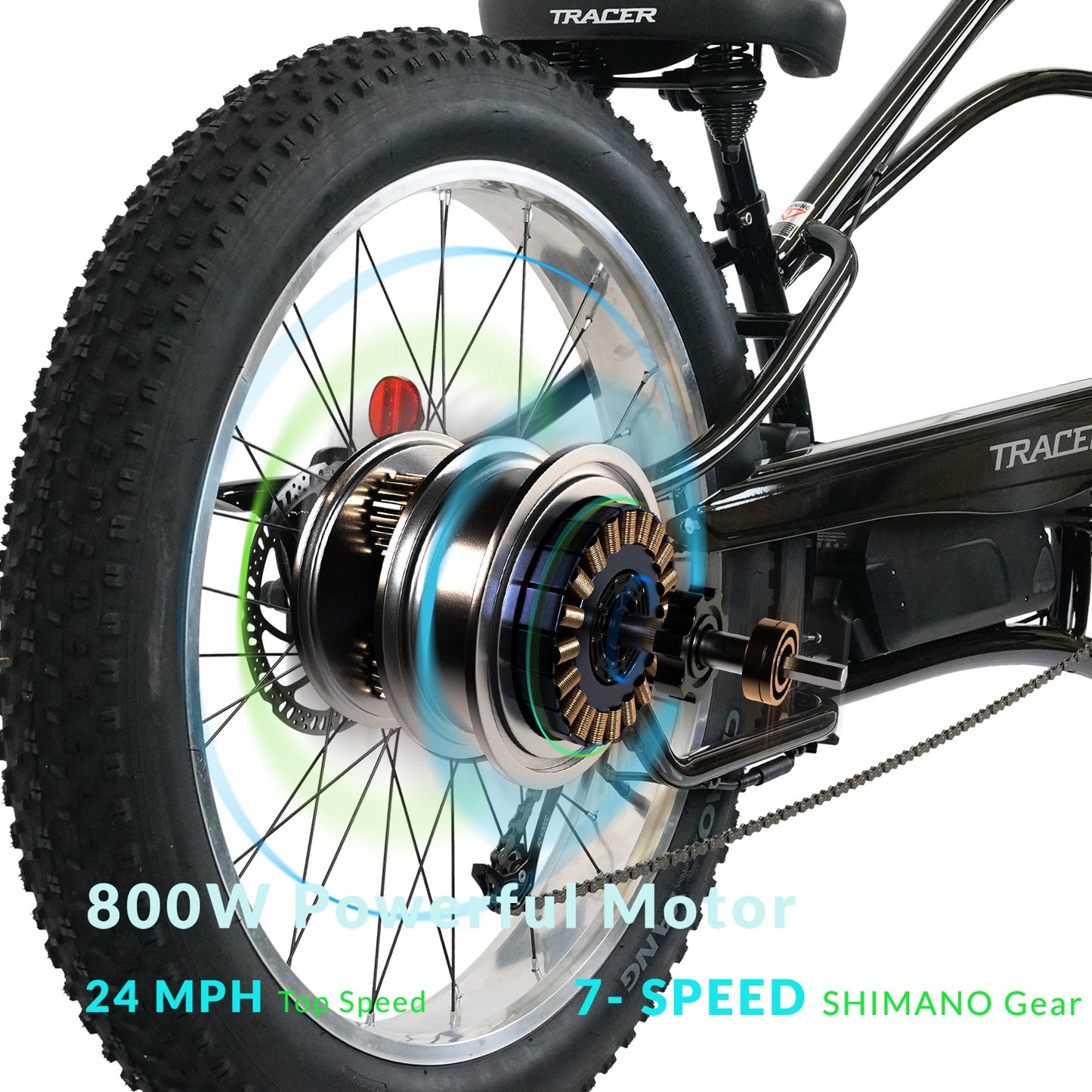 Tracer Tracker DS7  26" 7 Speed Stretch E-Bike with Classic Dual Springer Fork.
