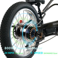 Tracer Tracker DS7  26" 7 Speed Stretch E-Bike with Classic Dual Springer Fork.