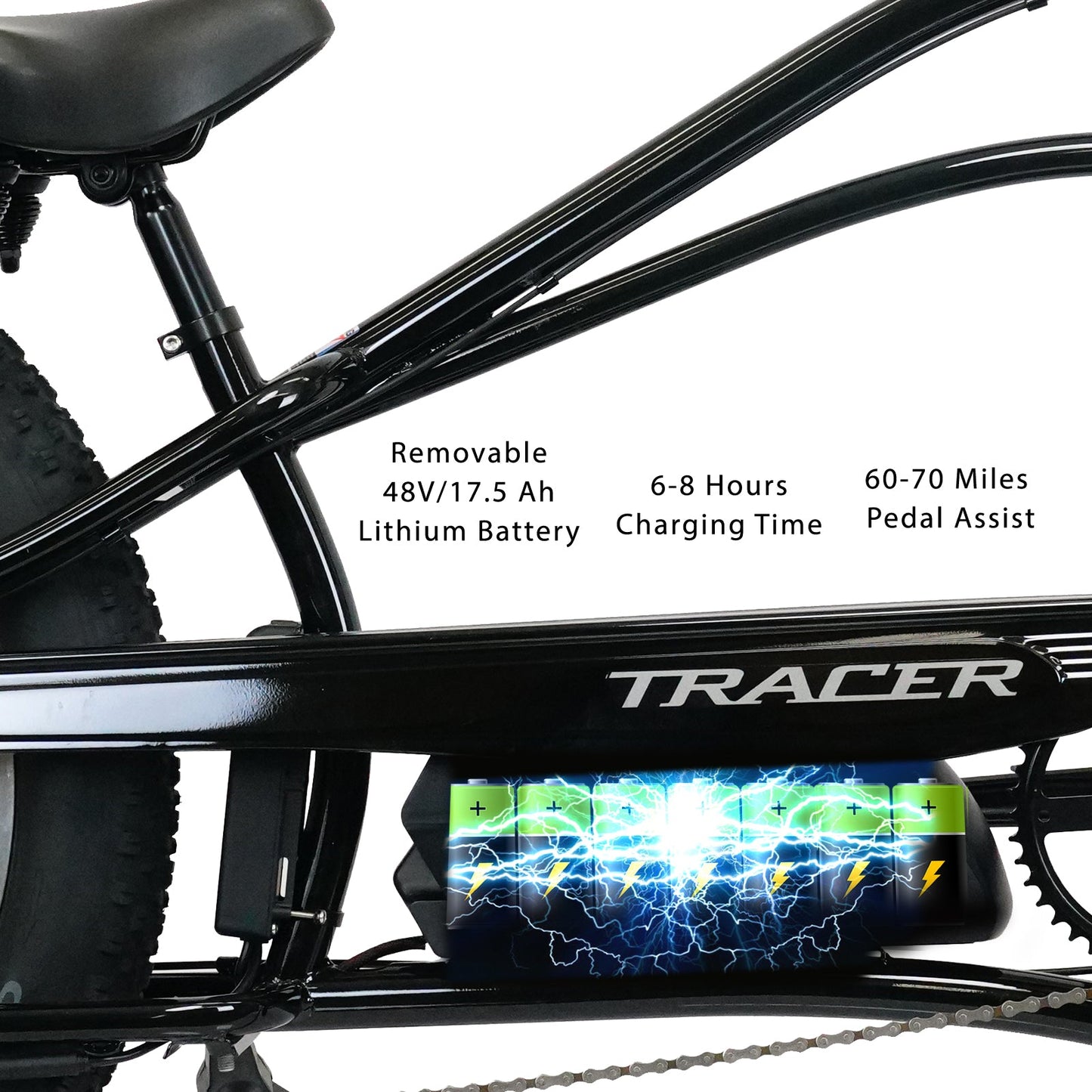 Tracer Tracker DS7  26" 7 Speed Stretch E-Bike with Classic Dual Springer Fork.