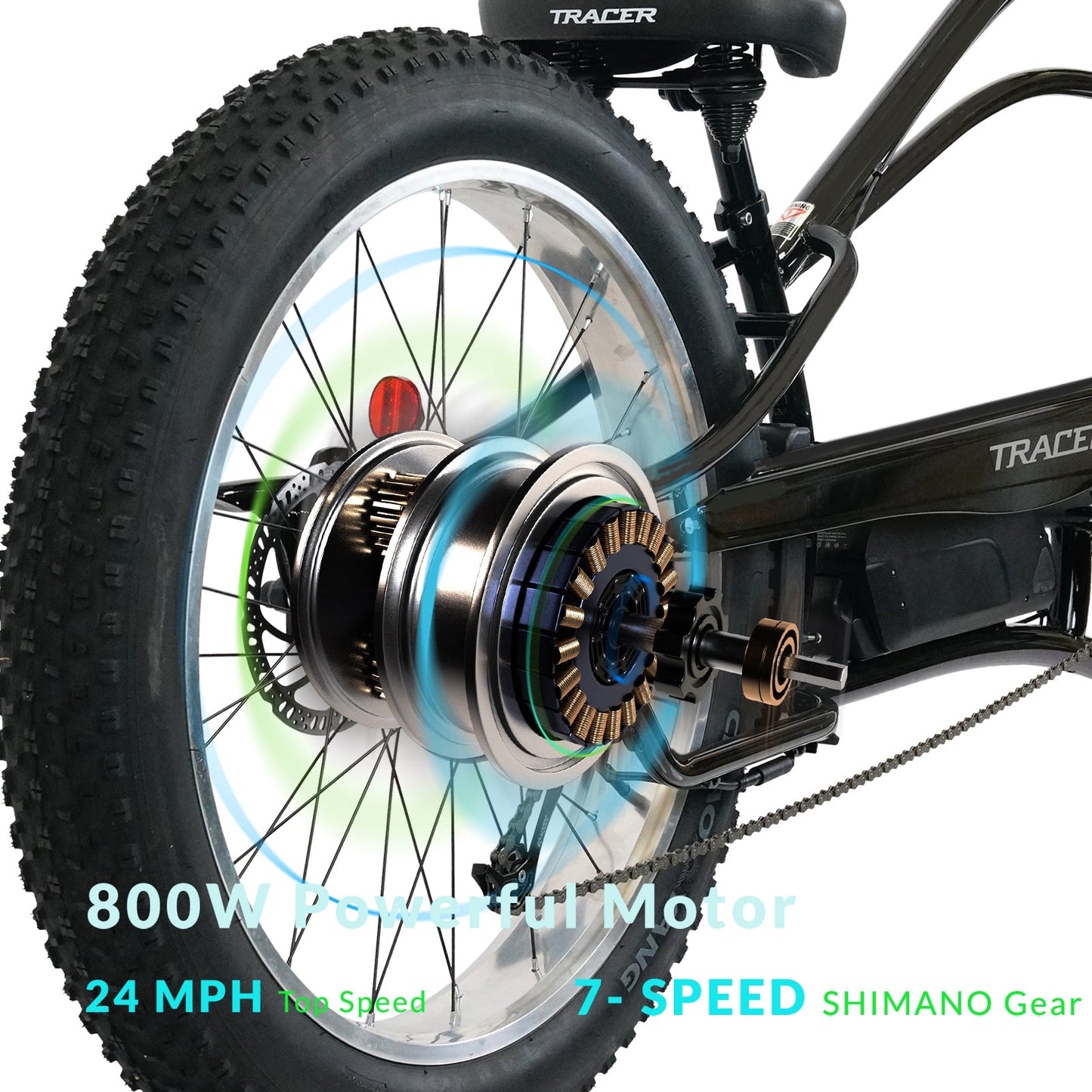Tracer Tracker DS7  26" 7 Speed Stretch E-Bike with Classic Dual Springer Fork.