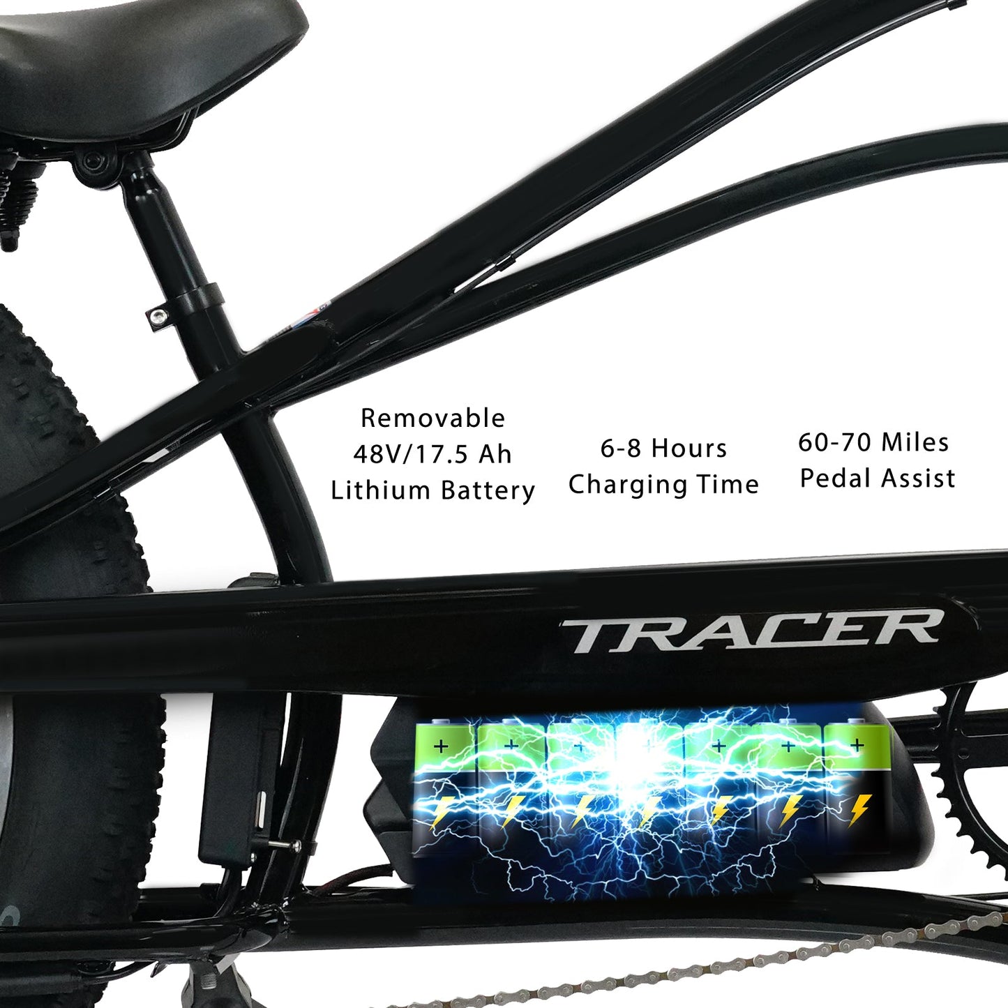 Tracer Tracker DS7  26" 7 Speed Stretch E-Bike with Classic Dual Springer Fork.