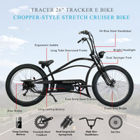 Tracer Tracker DS7  26" 7 Speed Stretch E-Bike with Classic Dual Springer Fork.