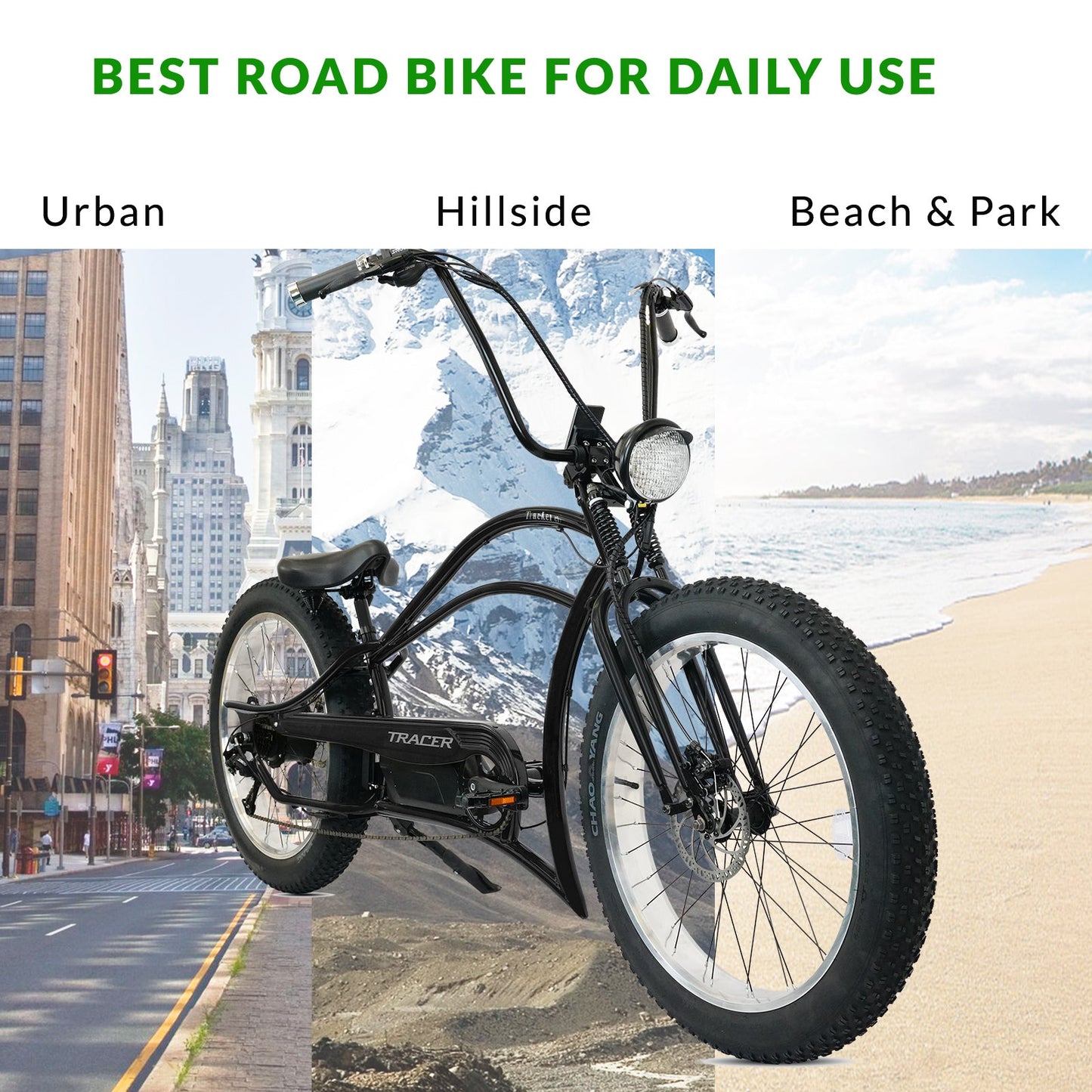 Tracer Tracker DS7  26" 7 Speed Stretch E-Bike with Classic Dual Springer Fork.