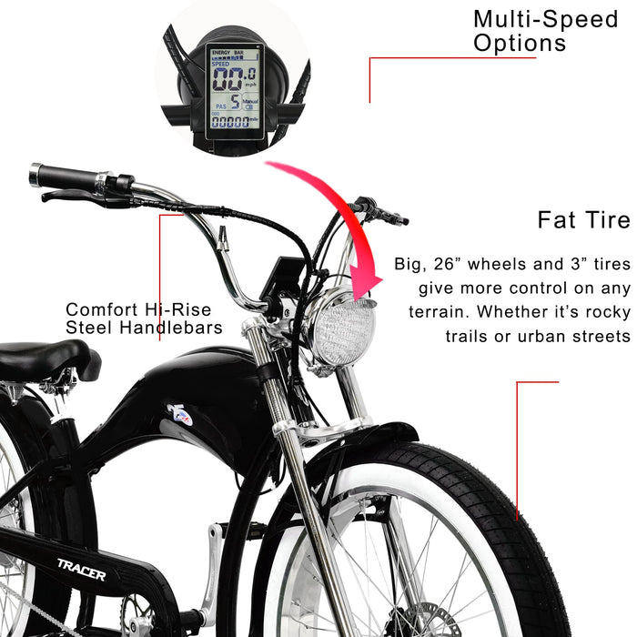 Tracer Twenty5 GT 500W 26" Chopper Cruiser E-Bikes